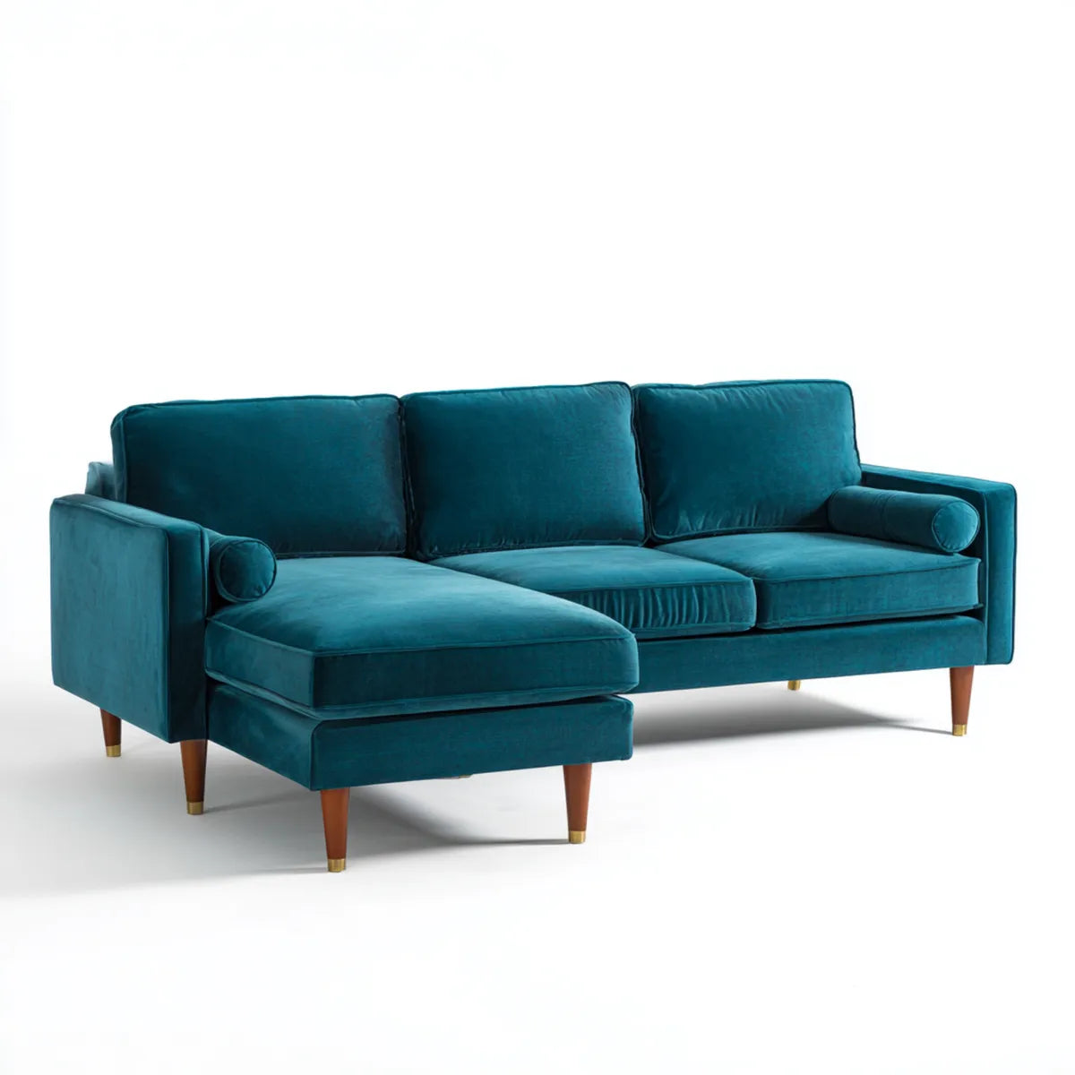 Divano con chaise longue sinistra in velluto di poliestere turchese 230 x 150 x 85 cm