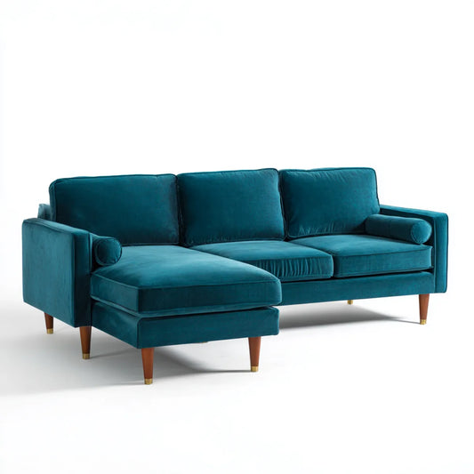 Divano con chaise longue sinistra in velluto di poliestere turchese 230 x 150 x 85 cm