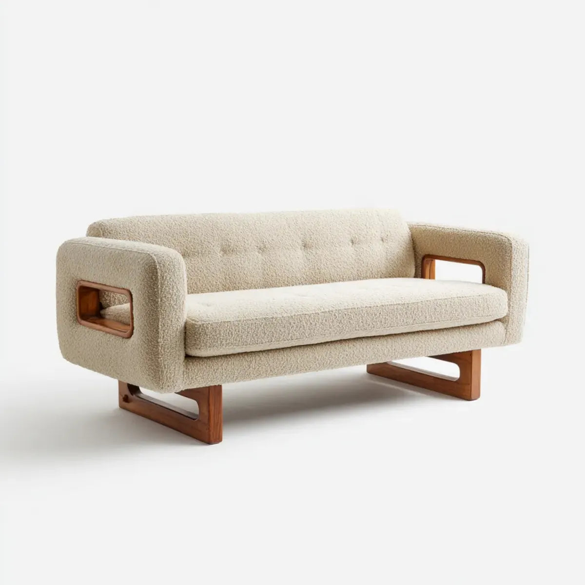 Divano 2 posti beige in poliestere bouclé con struttura in legno massello rettangolare 170 x 82 x 72 cm