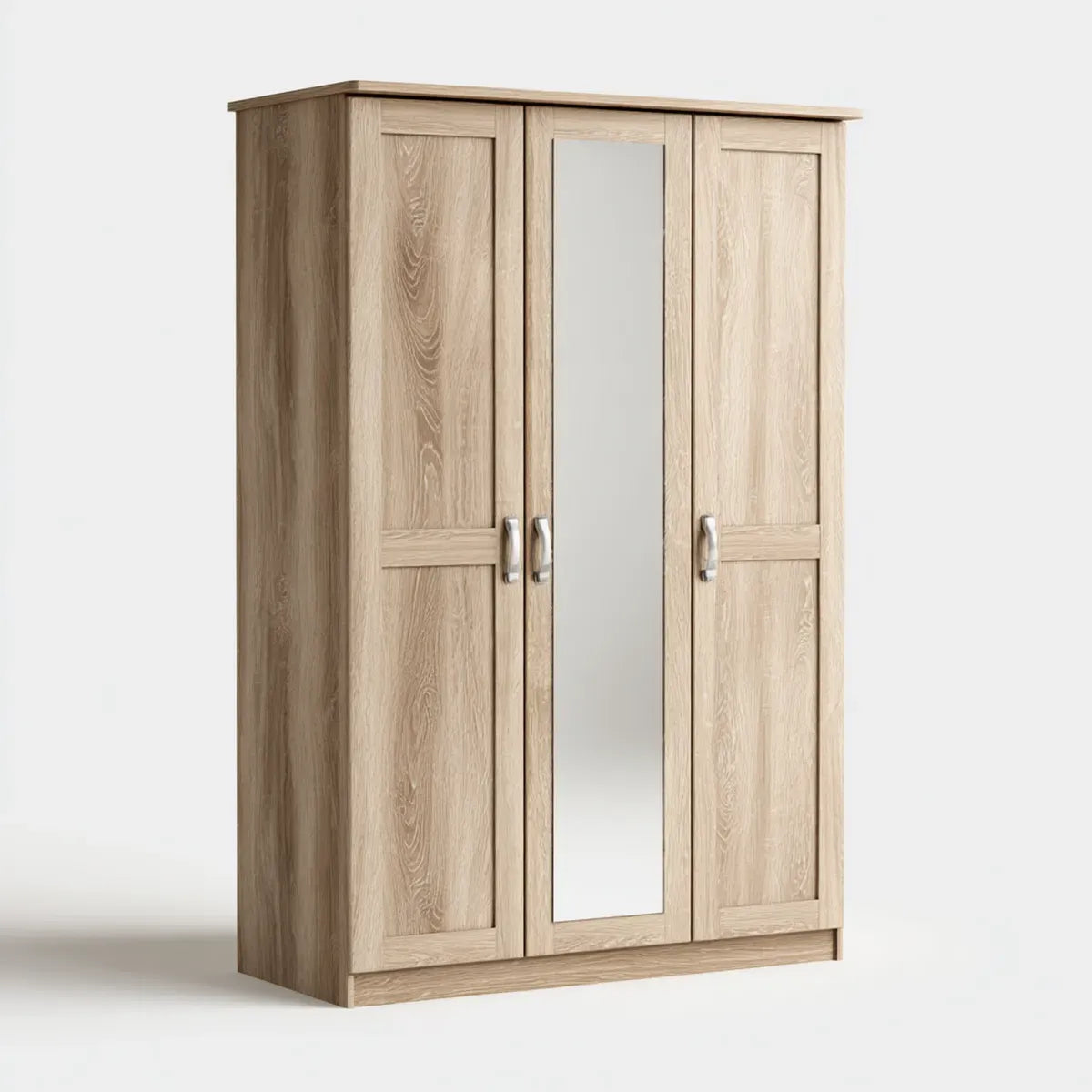 Armadio guardaroba 3 ante battenti rovere chiaro con specchio rettangolare 120 x 52 x 190 cm in pannello truciolare nobilitato