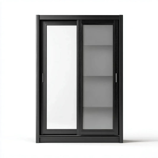Armadio guardaroba a 2 ante scorrevoli nero con specchio e vetro satinato 120 x 60 x 200 cm in MDF rettangolare