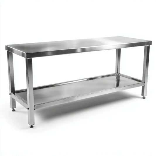 Tavolo da lavoro cucina in acciaio inossidabile argento rettangolare 180 x 70 x 85 cm con ripiano inferiore