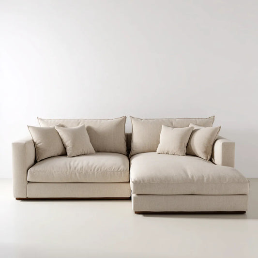 Divano angolare con chaise longue a destra beige 280 x 165 x 85 cm in poliestere a L