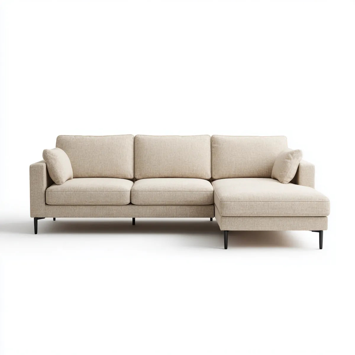 Divano angolare 3 posti beige con chaise longue destra in poliestere 260 x 160 x 85 cm