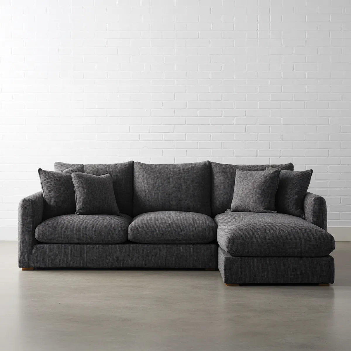 Divano angolare 3 posti grigio scuro 260 x 160 x 85 cm in poliestere con chaise longue destra rettangolare