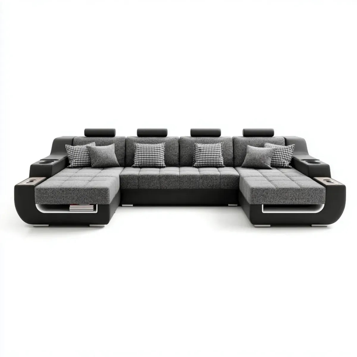 Divano angolare a U grigio e nero 6 posti con chaise longue 320 x 190 x 90 cm in poliestere e PU