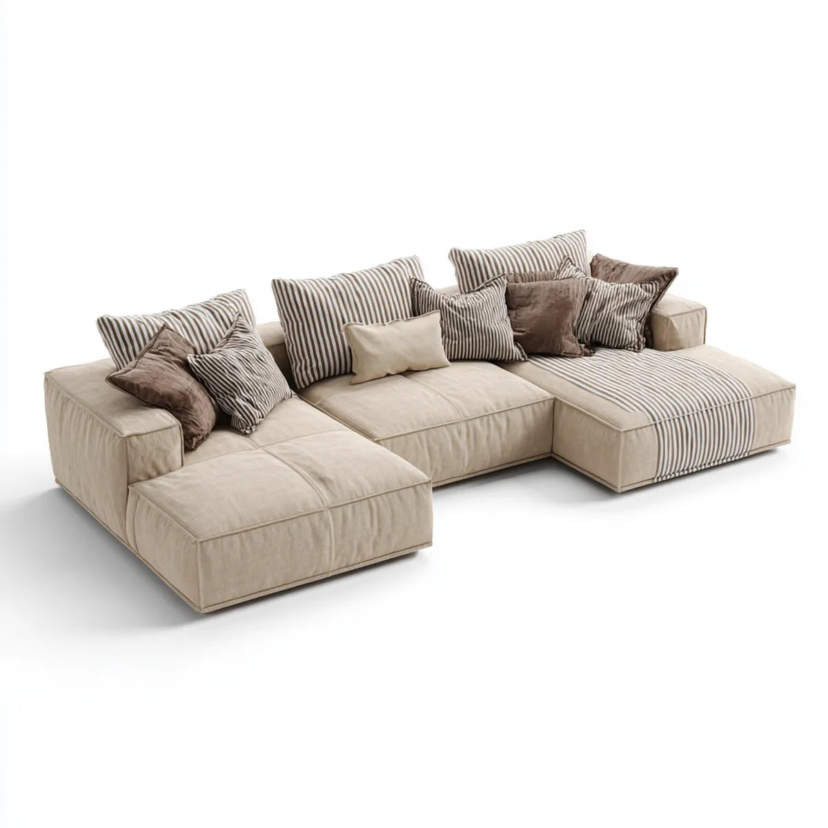 Divano modulare angolare a U beige e marrone in poliestere 330 x 170 x 85 cm