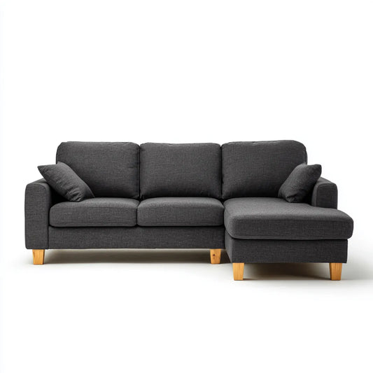 Divano angolare 3 posti grigio antracite con chaise longue destra in poliestere 250 x 85 x 150 cm