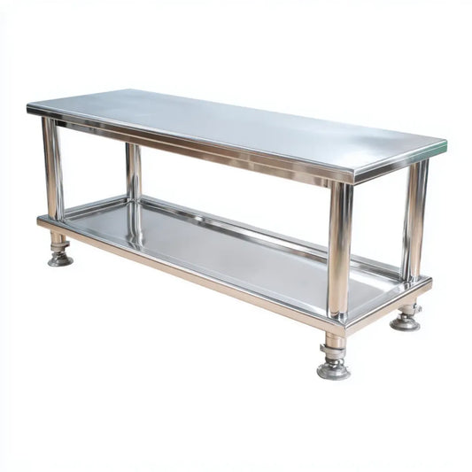 Scaffale da cucina a 2 ripiani argento in acciaio inox rettangolare 120 x 40 x 80 cm