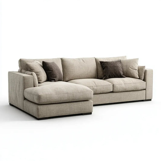 Divano angolare con chaise longue beige 270 x 160 x 85 cm in poliestere forma a L