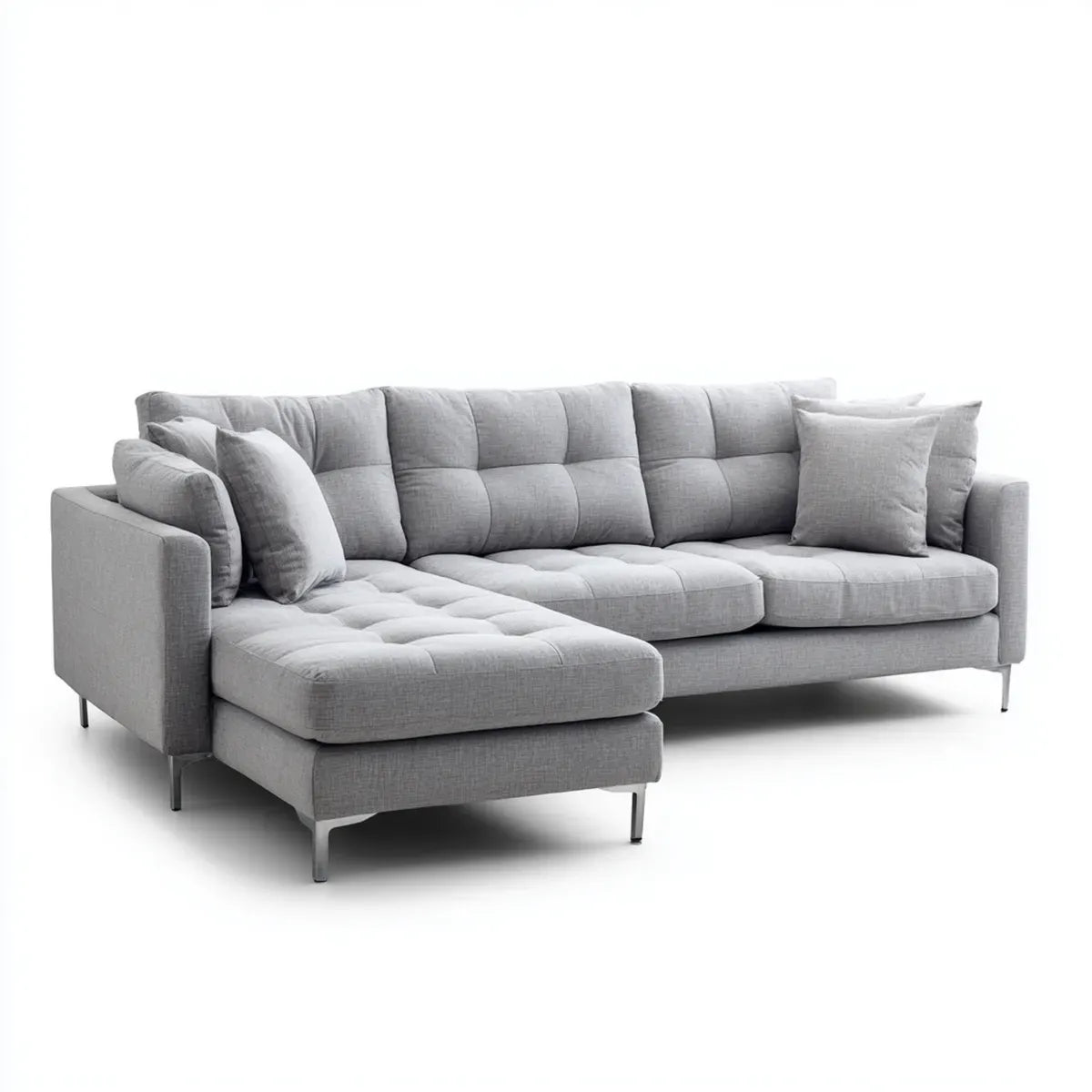 Divano angolare con chaise longue grigio 280 x 160 x 85 cm in poliestere forma a L
