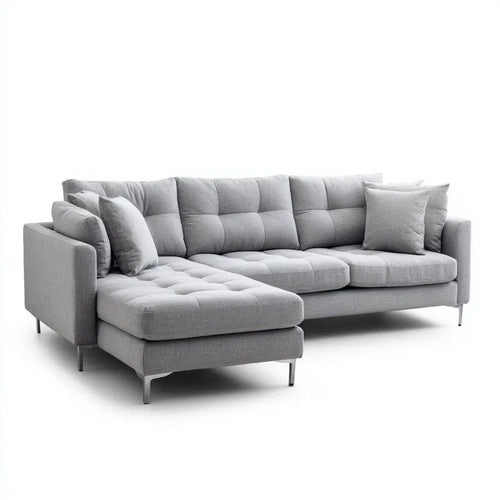 Divano angolare con chaise longue grigio 280 x 160 x 85 cm in poliestere forma a L
