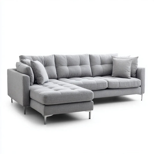 Divano angolare con chaise longue grigio 280 x 160 x 85 cm in poliestere forma a L